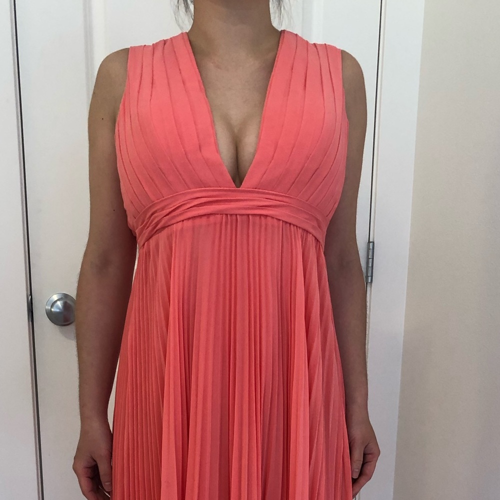Coral v-neck floor length dress from JJ’s house